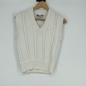 Vintage BOAST USA Cream Cable Knit V Neck Sleeveless Vest Sweater Top Women's S‎